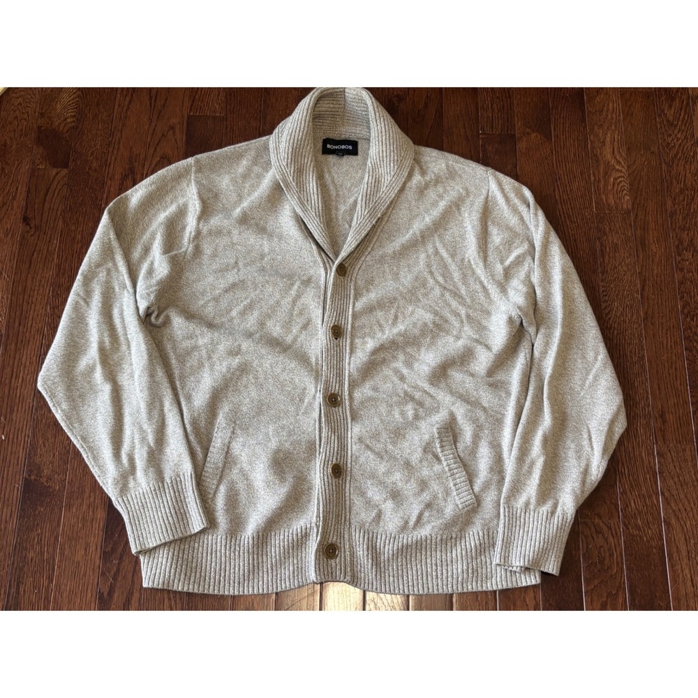 Bonobos Mens XL Slim Shawl Collar Cardigan Sweater Cotton Cashmere Oatmeal Beige